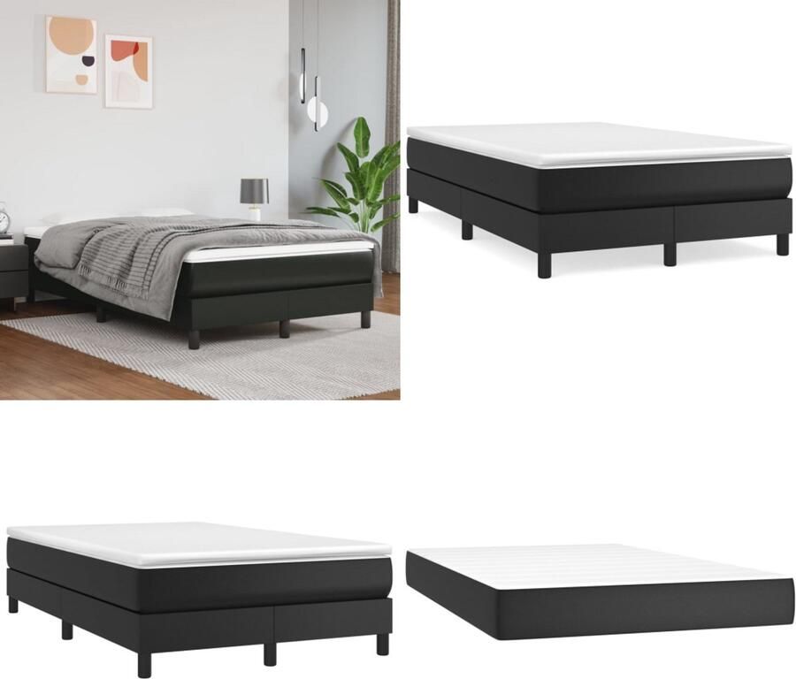 VidaXL Boxspring met matras kunstleer zwart 120x200 cm Boxspring Boxsprings Bed Slaapmeubel