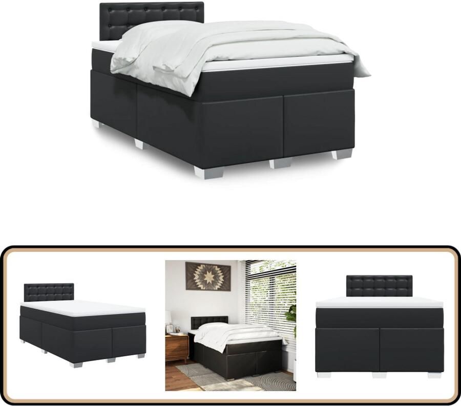 VidaXL Boxspring met matras kunstleer zwart 120x200 cm