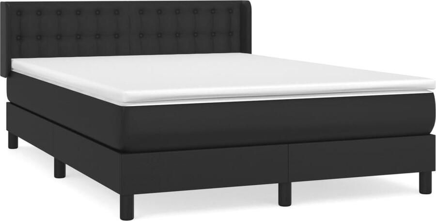 VidaXL Boxspring met matras Kunstleer Zwart 140x200 cm Boxspringbed Boxspring Tweepersoonsbed King Size Bed Lederlook Bed Zitzakken Nachtlampje - Foto 2