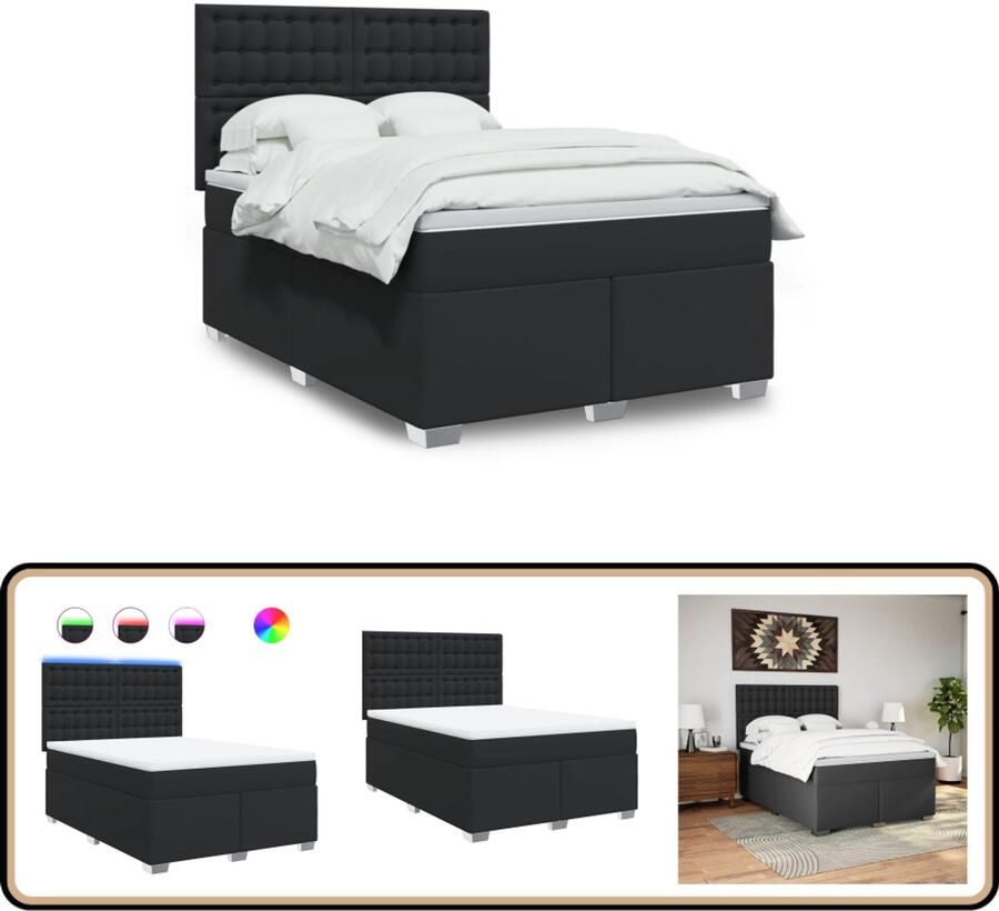 VidaXL Boxspring met matras kunstleer zwart 140x200 cm