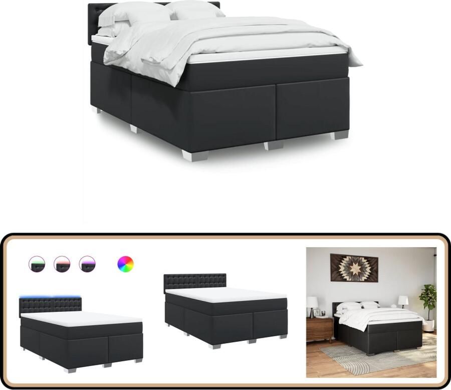 VidaXL Boxspring met matras kunstleer zwart 140x200 cm