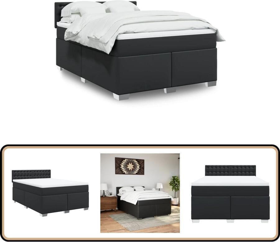 VidaXL Boxspring met matras kunstleer zwart 140x200 cm