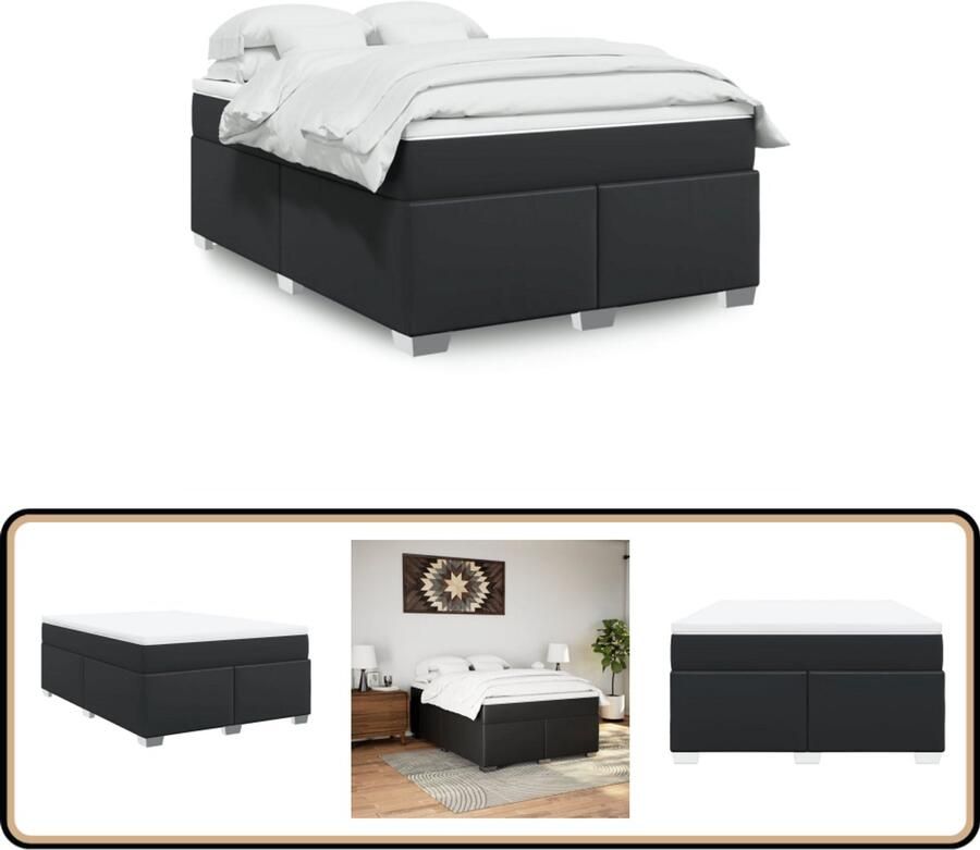 VidaXL Boxspring met matras kunstleer zwart 140x200 cm