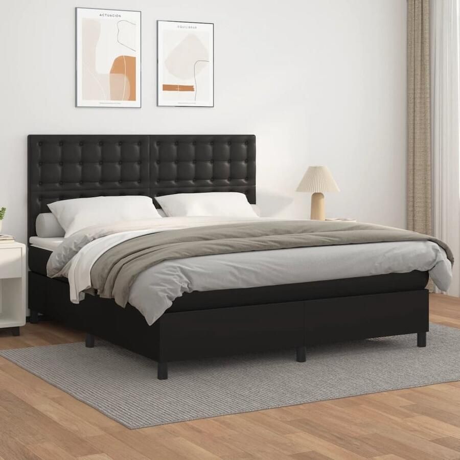 VidaXL Boxspring Met matras Kunstleer Zwart 160x200 cm Boxspringbed Boxspring Slaapkamer Meubilair Lederlook Bed Elektrisch Verstelbare Hoofdbord King Size Bed Tweepersoons Bed - Foto 2