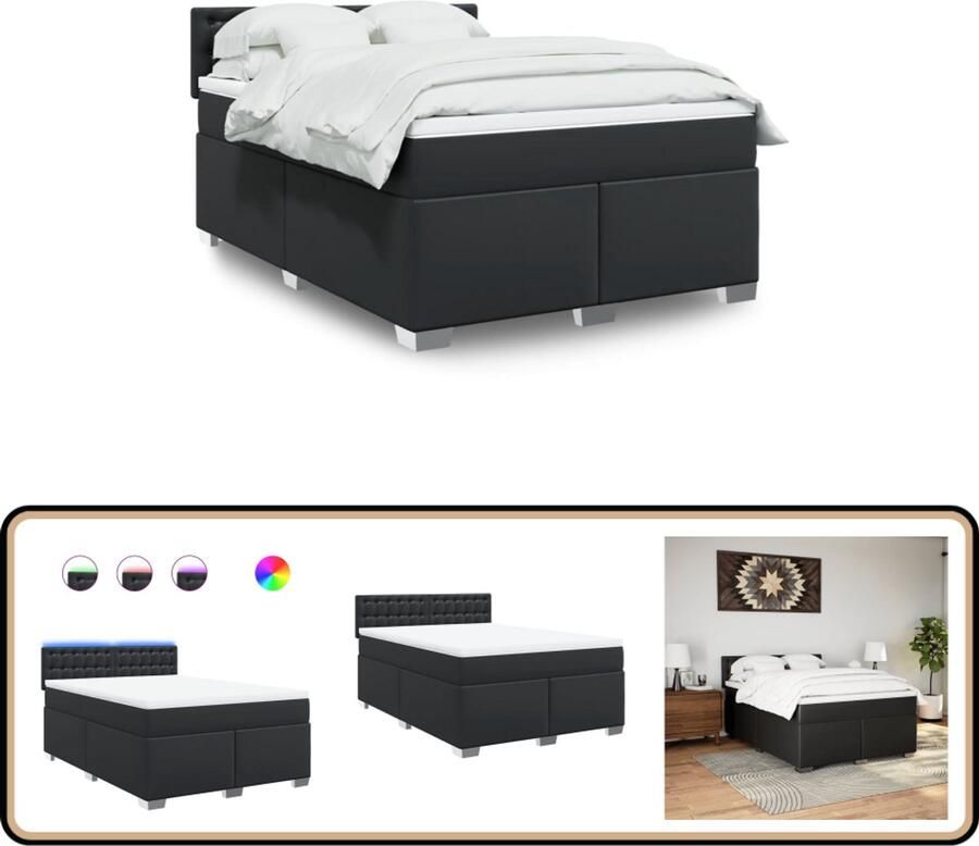 VidaXL Boxspring met matras kunstleer zwart 160x200 cm