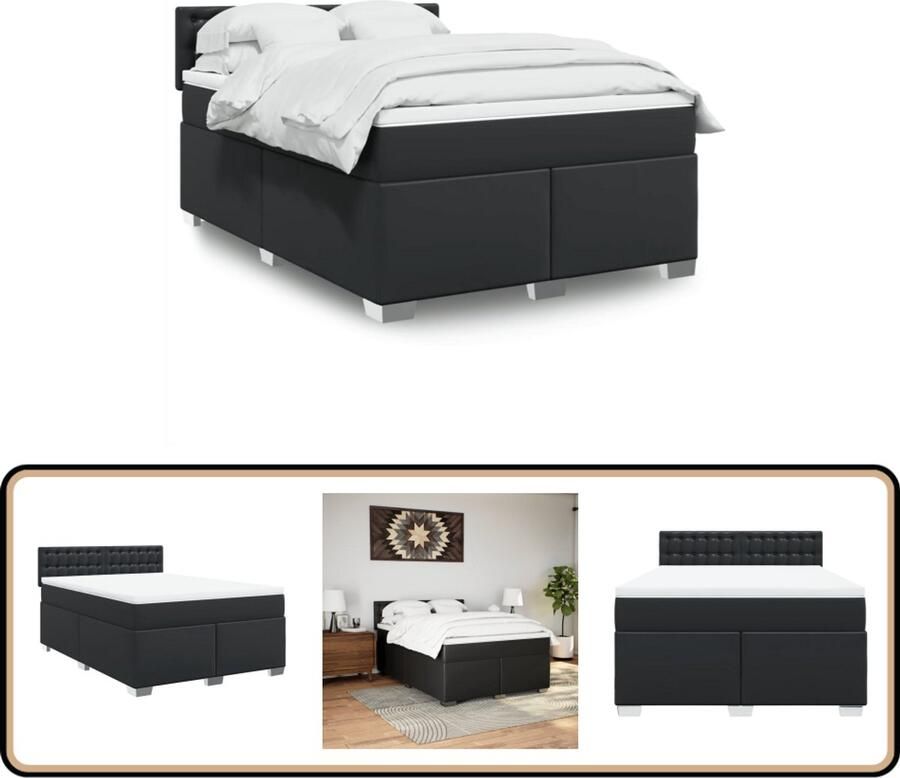 VidaXL Boxspring met matras kunstleer zwart 160x200 cm