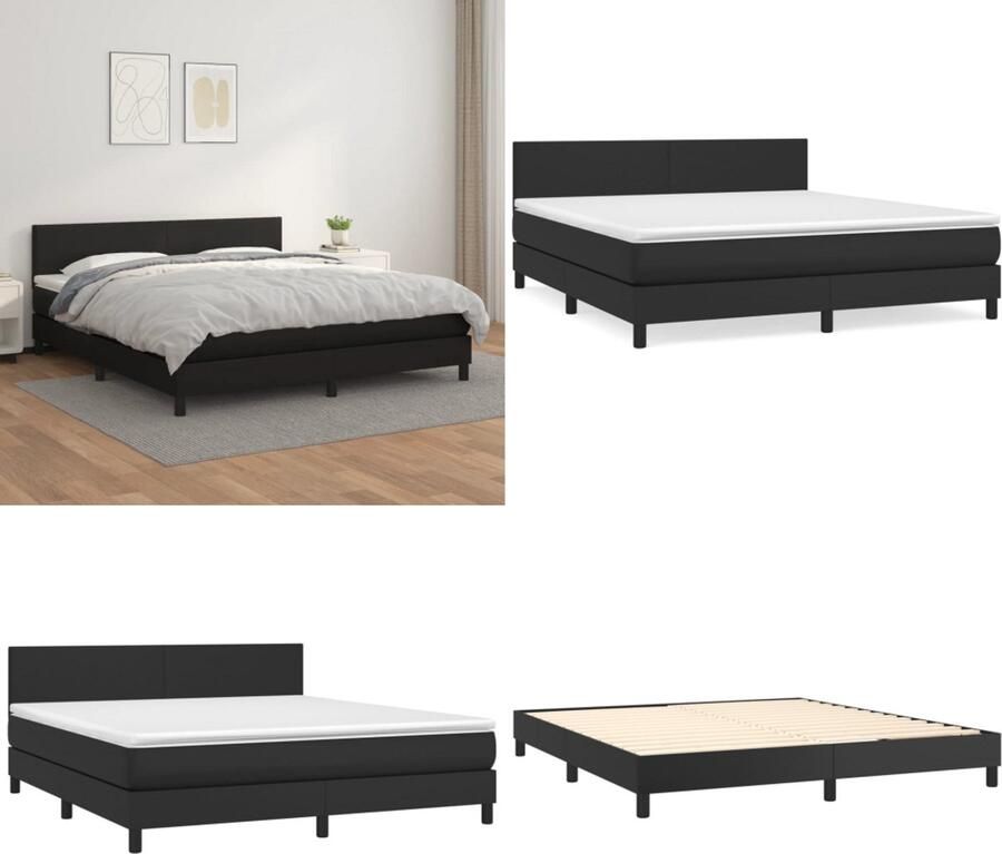VidaXL Boxspring met matras kunstleer zwart 180x200 cm Boxspring Boxsprings Bed Slaapmeubel
