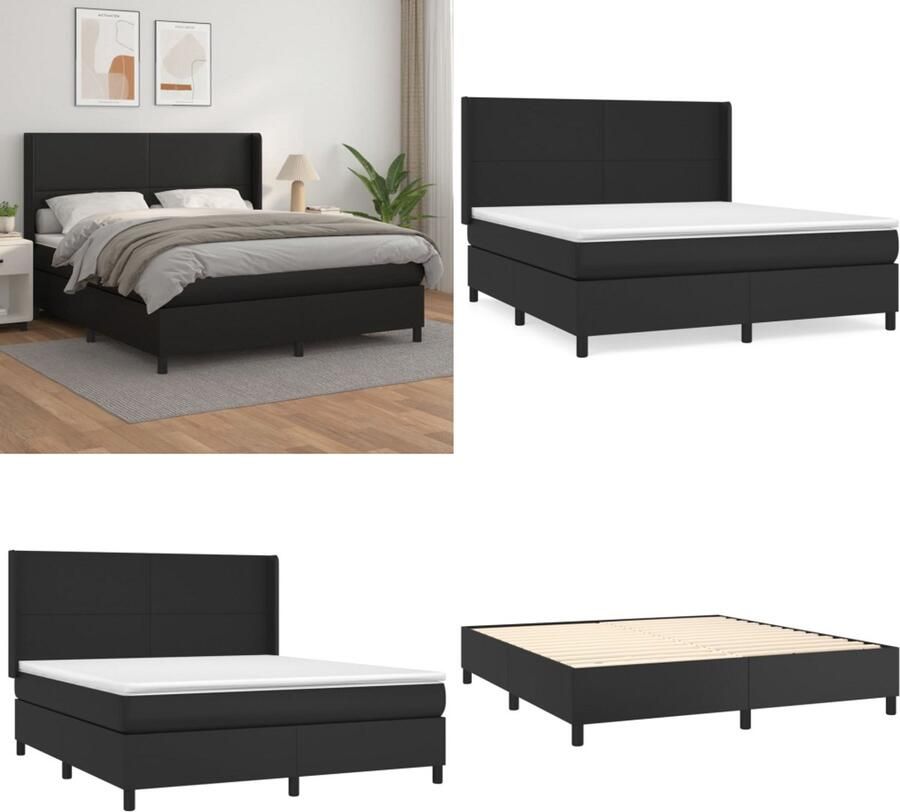 VidaXL Boxspring met matras kunstleer zwart 180x200 cm Boxspring Boxsprings Bed Slaapmeubel