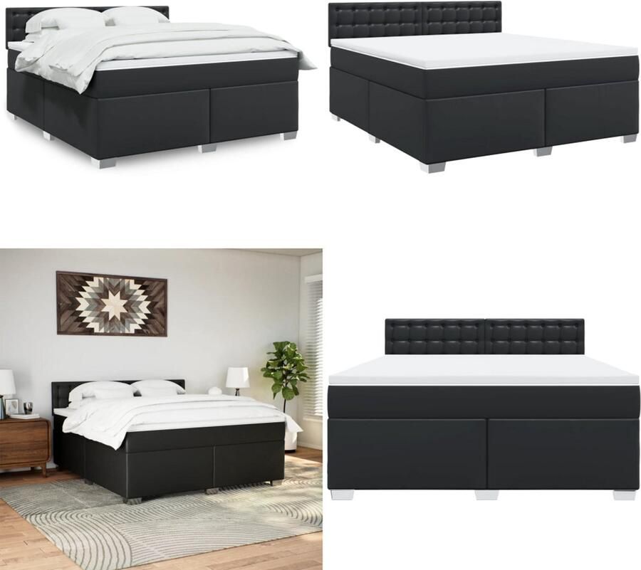 VidaXL Boxspring met matras kunstleer zwart 180x200 cm Boxspringbed Boxspringbedden Boxspring Bed