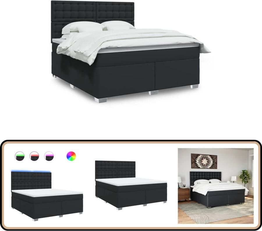 VidaXL Boxspring met matras kunstleer zwart 180x200 cm