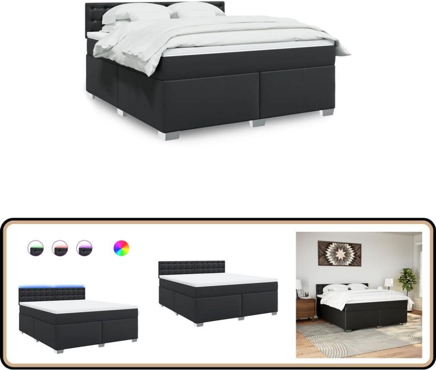 VidaXL Boxspring met matras kunstleer zwart 180x200 cm