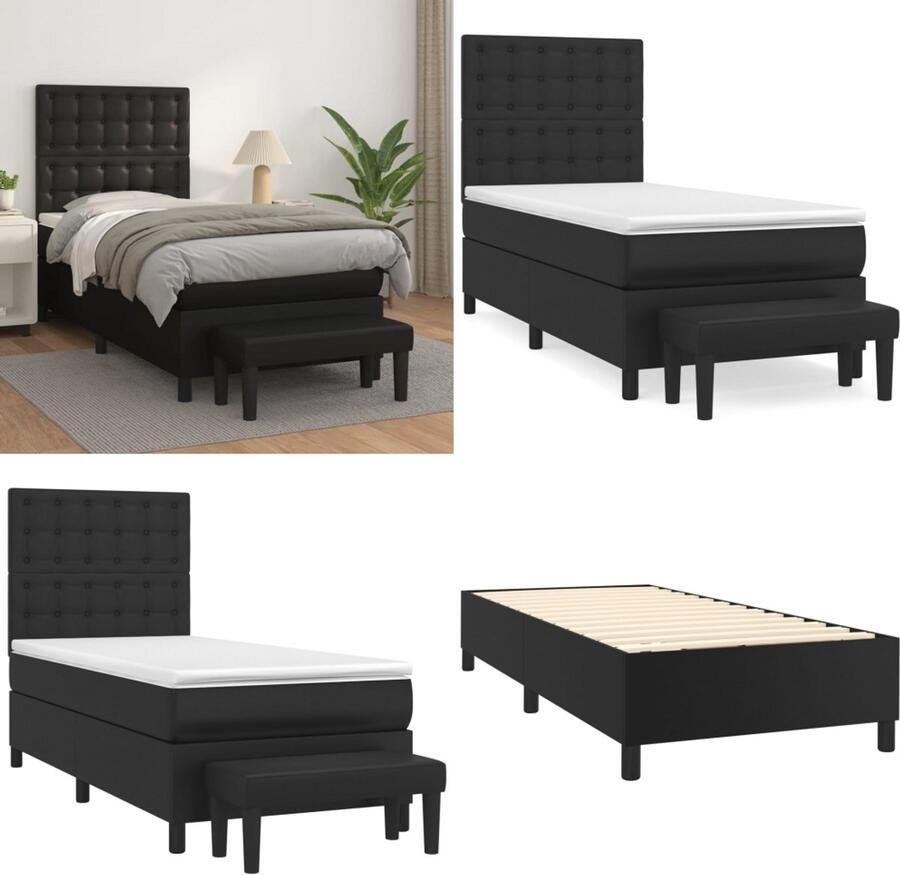 VidaXL Boxspring met matras kunstleer zwart 80x200 cm Boxspring Boxsprings Pocketveringbed Bed