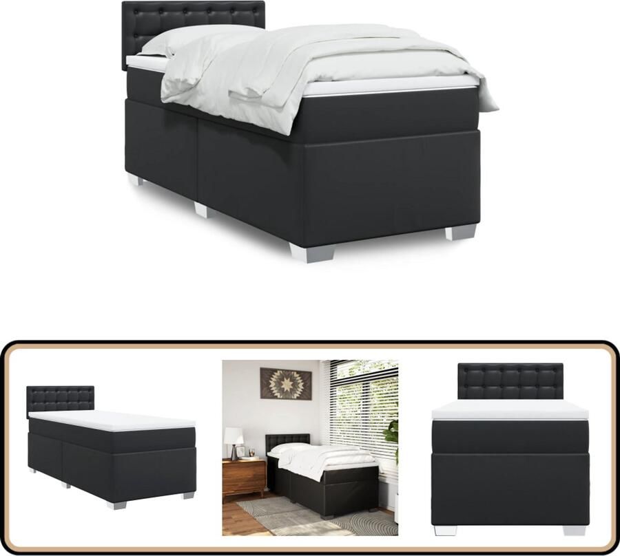 VidaXL Boxspring met matras kunstleer zwart 80x200 cm