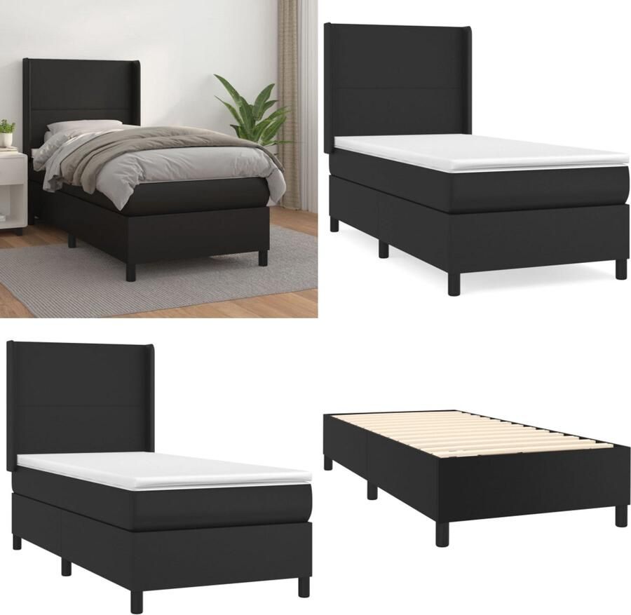 Vida XL Boxspring met matras kunstleer zwart 90x190 cm SKU: V3132411 - Foto 3