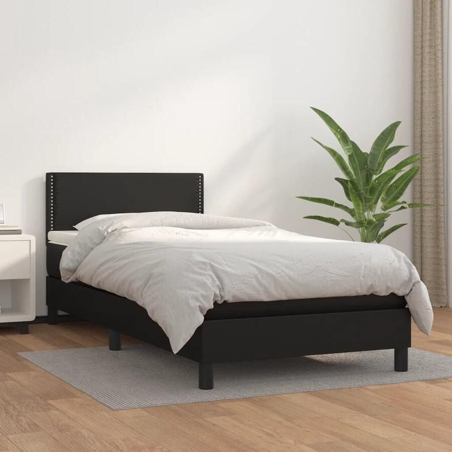 VidaXL Boxspring met Matras Kunstleer Zwart 90x200 cm Boxspring Boxspringbed Kunstleder Bed Tweepersoonsbed King Size Bed Zitzakken Nachtlampje Hoofdkussen - Foto 2