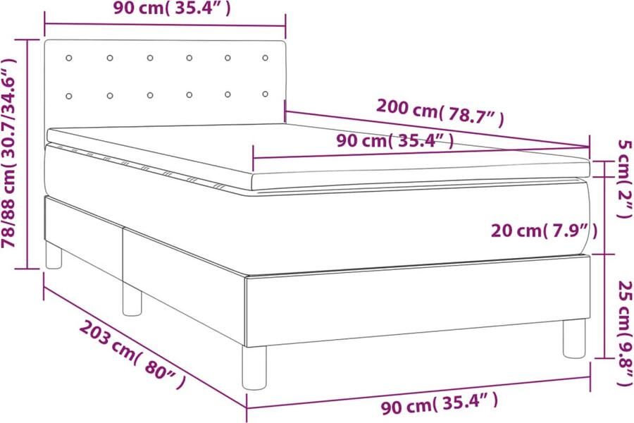 Vida XL Boxspring met matras kunstleer zwart 90x200 cm SKU: V3140981 - Foto 3
