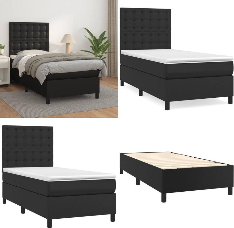 Vida XL Boxspring met matras kunstleer zwart 90x200 cm SKU: V3142761 - Foto 2