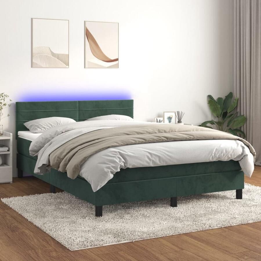 VidaXL Boxspring met matras LED Fluweel 140x200 cm Boxspring Donkere Kleuren Fluweel Led Lampen Tweepersoonsbed King Size Bed Bedroom Furniture - Foto 2