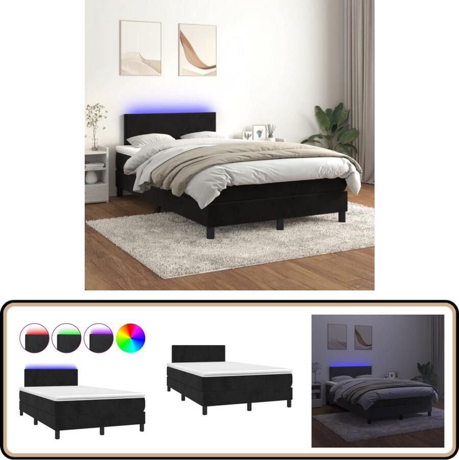 VidaXL Boxspring Met Matras LED Fluweel Zwart 120x200 cm Boxspring Fluweel Bed Led Lampje Boxspring Frame Tweepersoons Bed