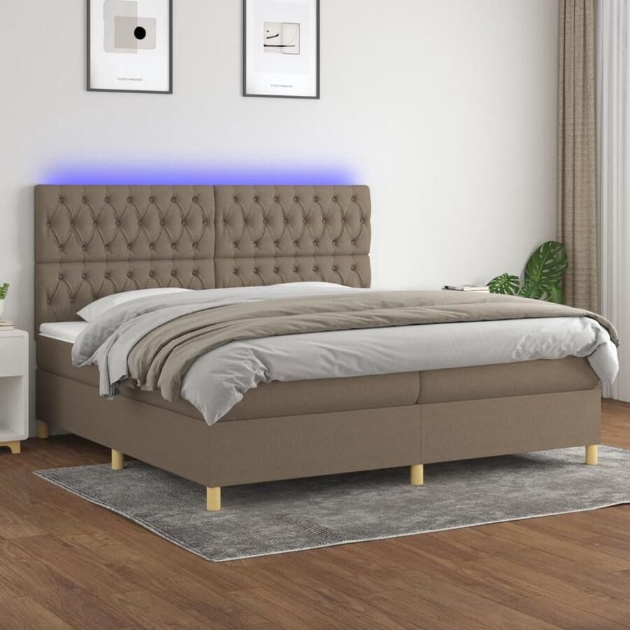 VidaXL Boxspring met matras LED Taupe 200x200 cm Boxspring Led Bed Boxspring Met Matras Taupe Bed Slaapcomfort Pocketed Spring Mattress Adjustable Headboard Bedroom Furniture - Foto 2