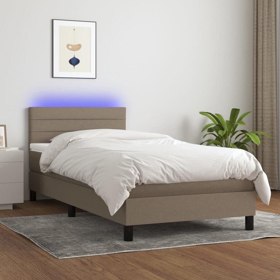VidaXL Boxspring met LED en matras Taupe 90x200 cm Boxspring Led Bed Pocketed Spring Mattress Taupe Bed Slaapcomfort Bedroom Furniture Frame Bed - Foto 2