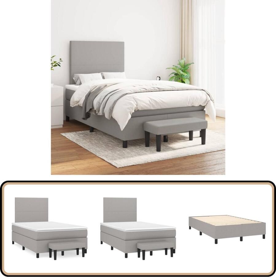 VidaXL Boxspring met matras Lichtgrijs 120x200 cm Boxspringbed Slaapcomfort Pocketvering Verstelbare Hoofdbord Duurzaam Materiaal Multifunctionele Bank