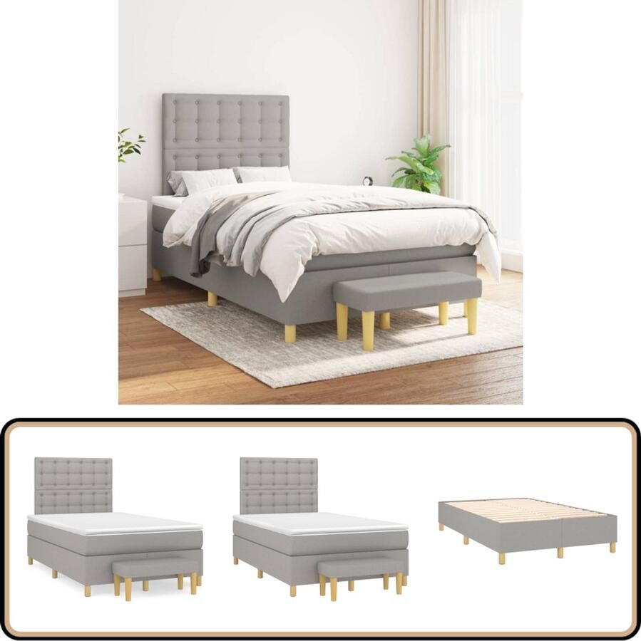 VidaXL Boxspring met matras Lichtgrijs 120x200 cm Boxspringbed Slaapcomfort Rustgevend Bed Duurzaam Materiaal Verstelbare Hoofdbord Pocketveer Matras Middeld Hard Matras Huidend Vriendelijk Multifunctionele Bank