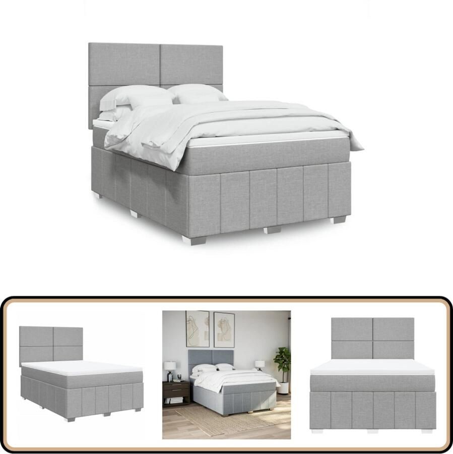 VidaXL Boxspring met matras Lichtgrijs 140x190 cm Boxspring Tweepersoonsbed Slaapcomfort Matras Hoofdbord