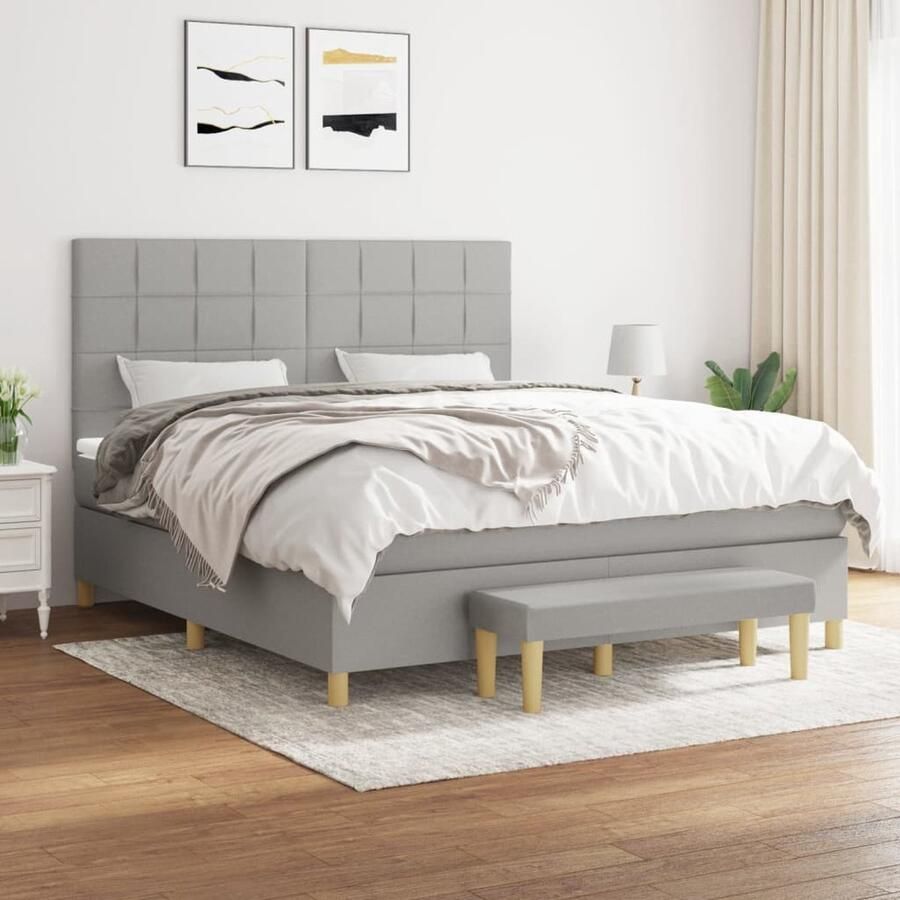 VidaXL Boxspring met matras Lichtgrijs 160x200 cm Boxspring Boxsprings Tweepersoonsbed Bed Frame Grijs Bed Pocketed Spring Mattress Middenhard Matras Luxe Bed Bedroom Furniture - Foto 2