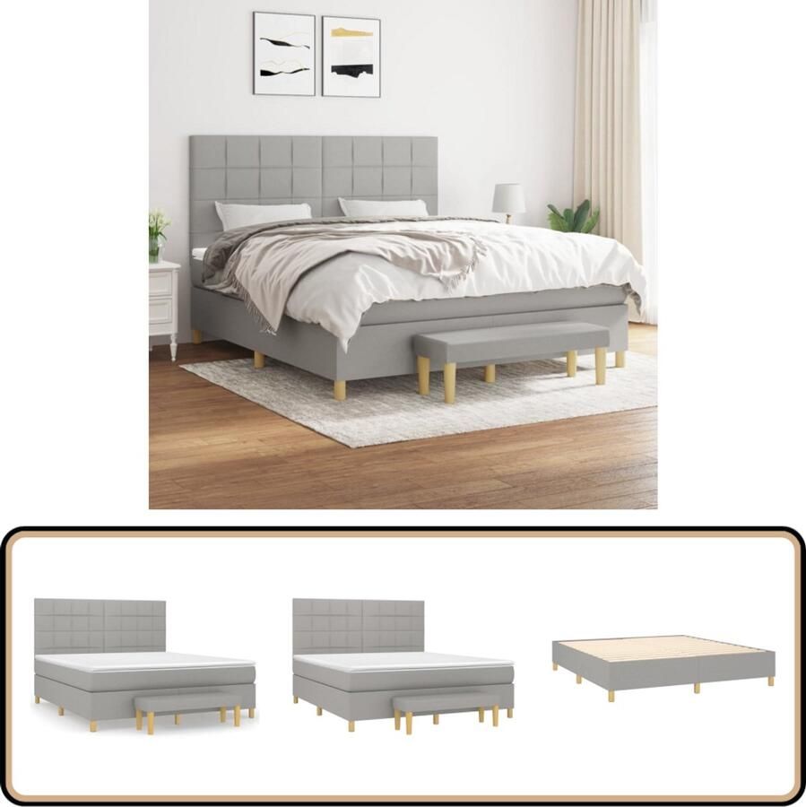 VidaXL Boxspring met matras Lichtgrijs 160x200 cm Boxspring Boxsprings Tweepersoonsbed Bed Frame Grijs Bed Pocketed Spring Mattress Middenhard Matras Luxe Bed Bedroom Furniture