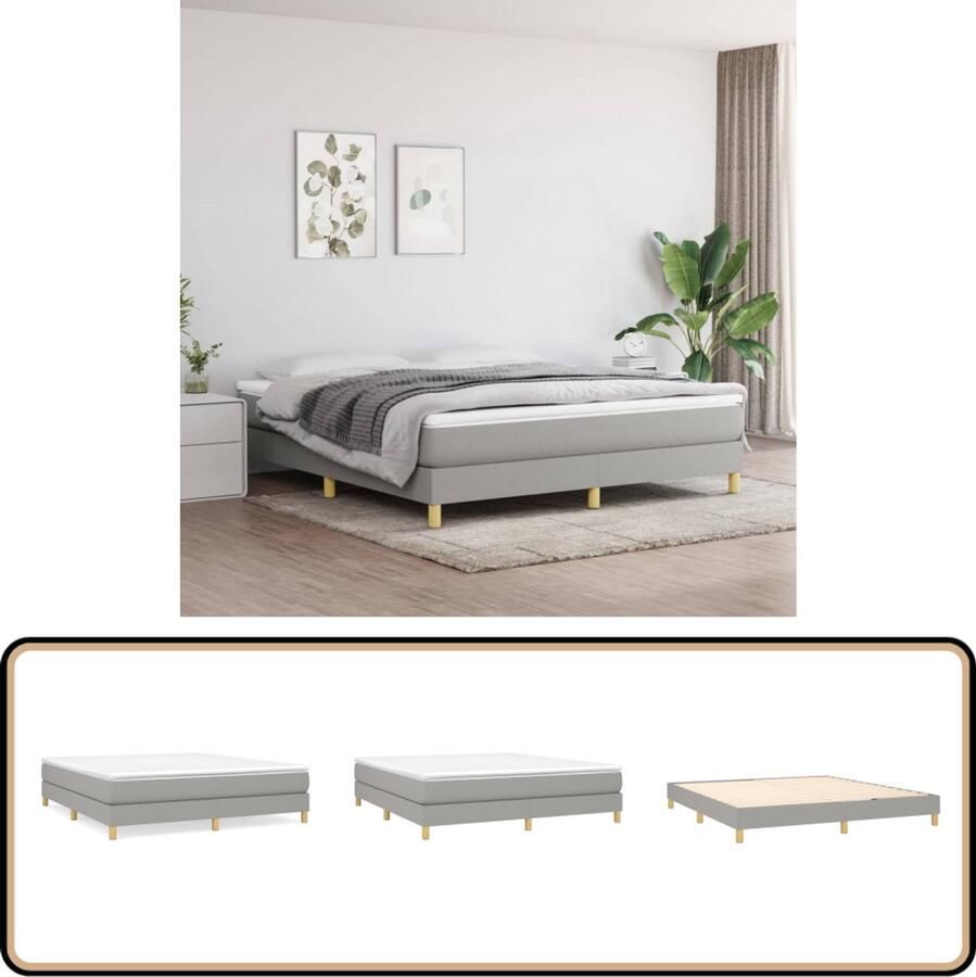 The Living Store Boxspringbed Grijze Stof 203 x 160 x 25 cm Pocketvering Matras Middelharde Ondersteuning Huidvriendelijk Topmatras Boxspringbed Boxspring Grijs Bed Tweepersoonsbed Pocketed Spring Mattress - Foto 2