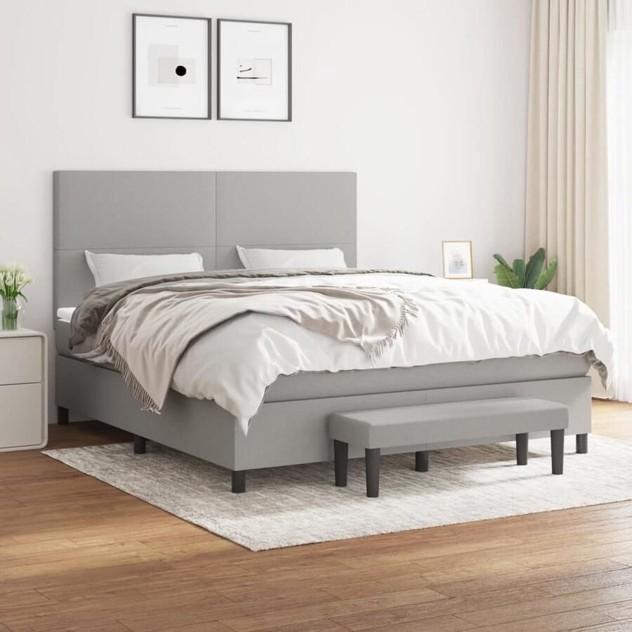VidaXL Boxspring met Matras 180x200 cm Lichtgrijs Boxspringbed Premium Boxspring Grijs Boxspring 180x200 Pocketed Spring Mattress Adjustable Headboard Bedroom Furniture - Foto 2