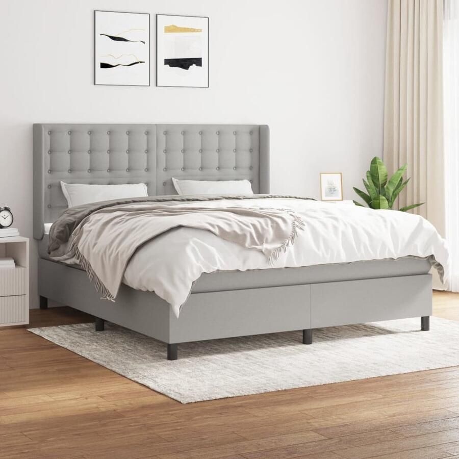 VidaXL Boxspring met matras Lichtgrijs 160x200 cm Boxspringbed Boxspring Slaapkamerinrichting Tweepersoonsbed Grijs Bed Comfortabel Bed Matras Bedstede - Foto 2