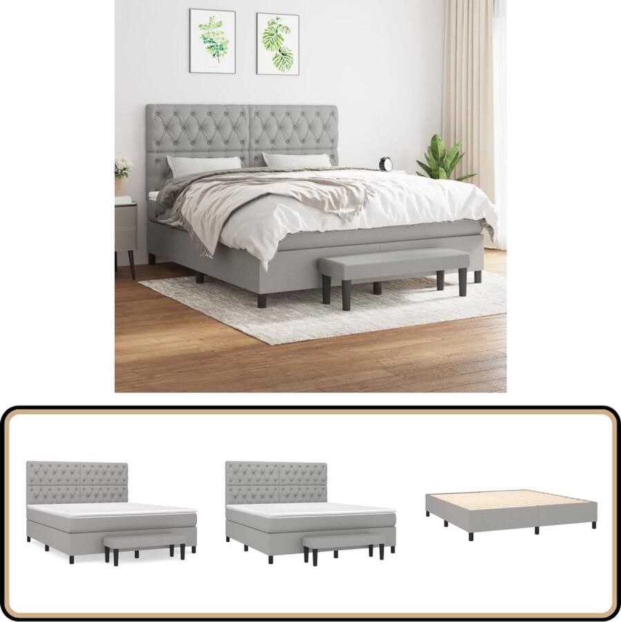 VidaXL Boxspring met Matras Lichtgrijs 160x200 cm Boxspringbed Boxspring Tweepersoonsbed Bed Frame Grijs Bed Pocketed Spring Mattress Pocketveer Matras Stapelbare Bedden
