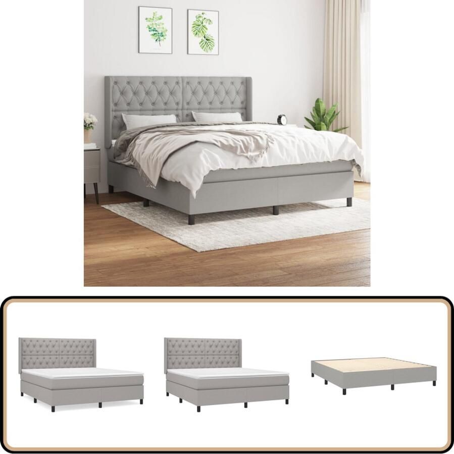 VidaXL Boxspring met matras Lichtgrijs 160x200 cm Boxspringbed Boxsprings Slaapkamerinrichting Tweepersoonsbed Grijs Bed