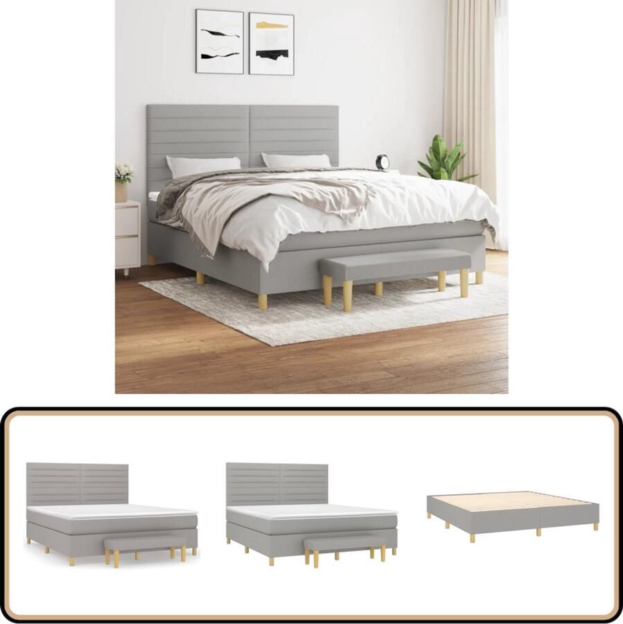 VidaXL Boxspring met matras Lichtgrijs 160x200 cm Boxspringbed Slaapkamer Meubels Tweepersoonsbed Grijs Bed Pocketveer Matras Adjustable Headboard