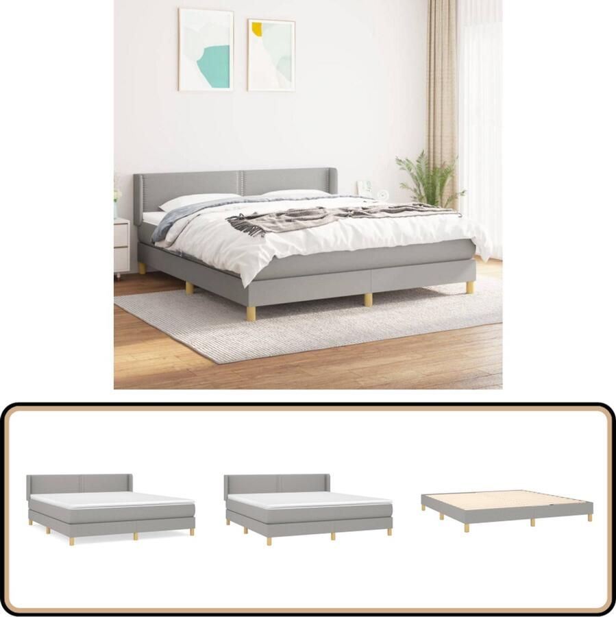 VidaXL Boxspring Lichtgrijs 160x200 cm Inclusief Matras Boxspringbed Slaapcomfort Pocketveermatras Grijs Bed Tweepersoonsbed Hoofdbord Adjustable Headboard