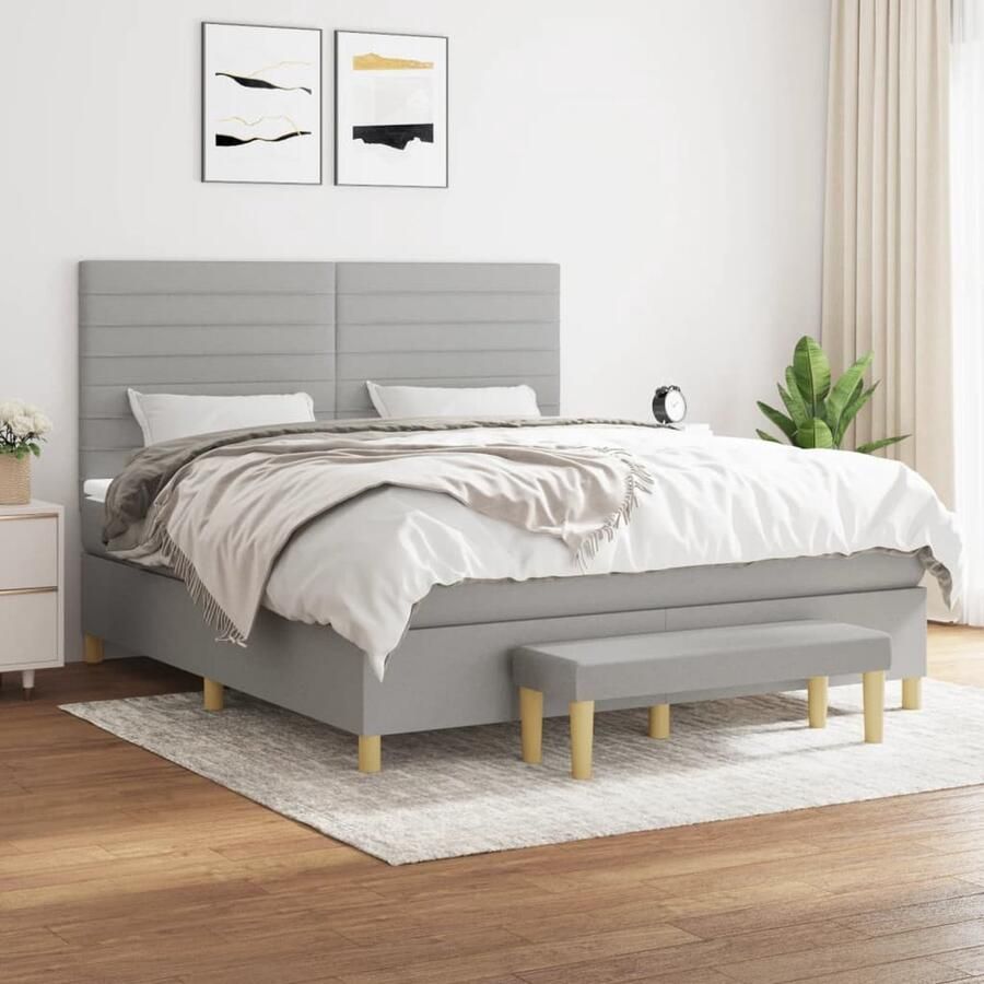 VidaXL Boxspring met matras Lichtgrijs 160x200 cm Boxspringbed Slaapkamer Meubels Tweepersoonsbed Grijs Bed Pocketveer Matras Adjustable Headboard - Foto 2