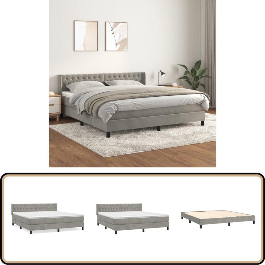 VidaXL Boxspring Fluweel Lichtgrijs 160x200 cm Boxspringbed Boxspring Bed Frame Tweepersoonsbed Velvet Bed