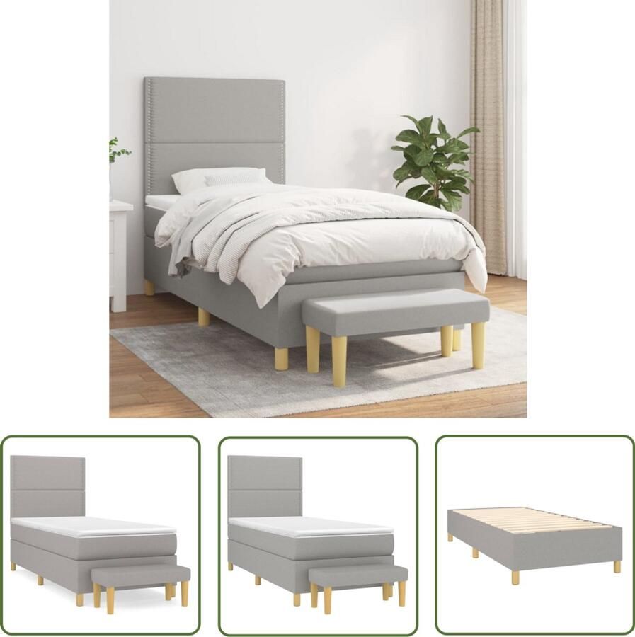 VidaXL Boxspring met matras Lichtgrijs 80x200 cm Boxspring Bed Boxspring Tweepersoonsbed Pocketed Spring Mattress Medium Firm Mattress Grijs Bed Bedroom Furniture