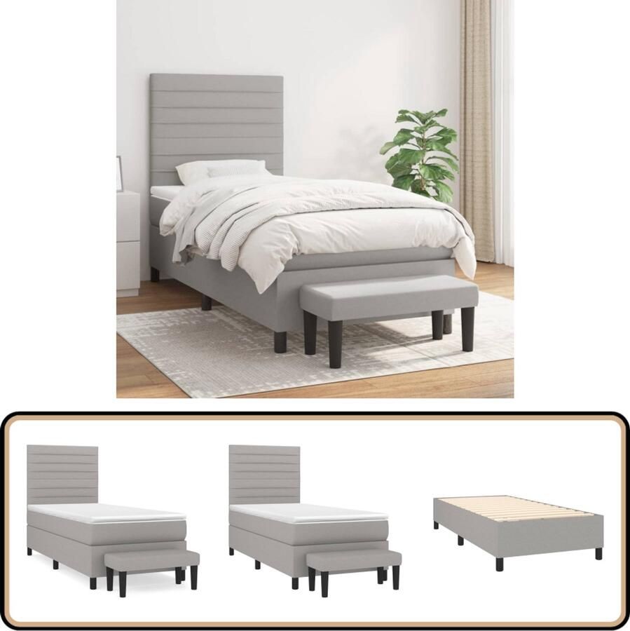 VidaXL Boxspring met matras Lichtgrijs 80x200 cm Boxspring Bed Pocketvering Matras Middenhard Huidgevend Topmatras Grijs Slaapkamer Meubels Bed Met Bijzettafel