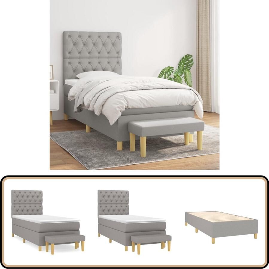 VidaXL Boxspring met matras Lichtgrijs 80x200 cm Boxspringbed Boxspring Slaapkamerinrichting Slaapcomfort Matras Hoofdbord Bedbank