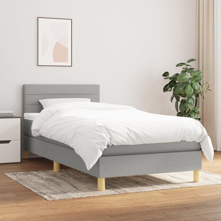 VidaXL Boxspring Lichtgrijs 90x190 cm Inclusief Matras Boxspringbed Pocketvering Grijs Slaapkamerinrichting Tweepersoonsbed Bed Met Hoofdbord Boxspring - Foto 2