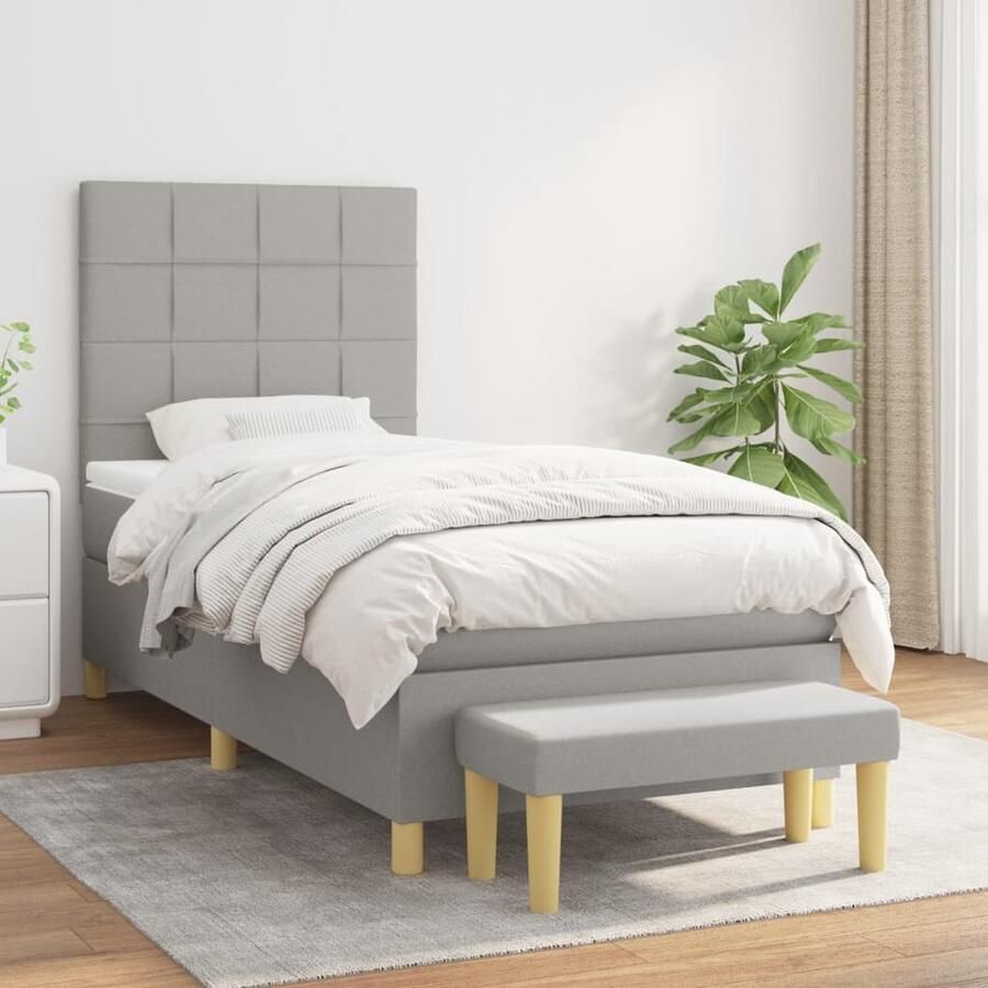 VidaXL Boxspring met matras Stof Lichtgrijs 100x200 cm Boxspring Tweepersoonsbed Slaapcomfort Pocketveermatras Grijs Bed Modern Bed Luxe Bed Stapelbare Bedden - Foto 2