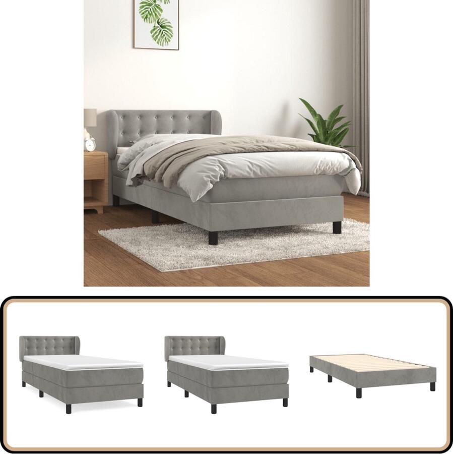 VidaXL Boxspring met matras Lichtgrijs 80x200 cm Boxspringbed Fluweel Bed Pocketveer Matras Middelhard Matras Grijs Bed
