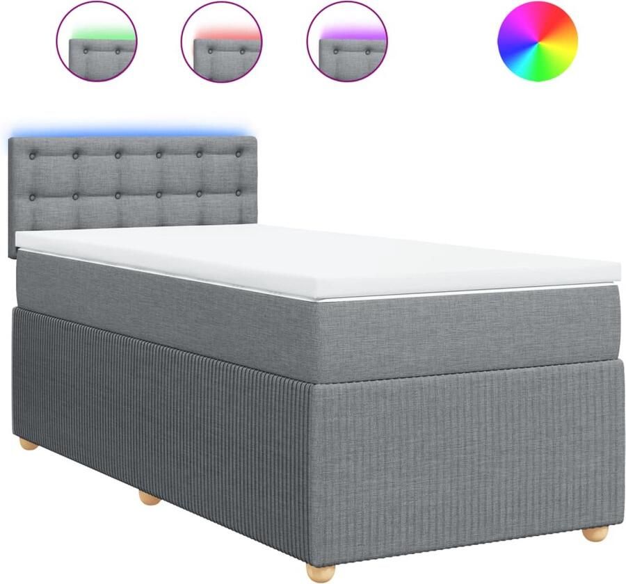 VidaXL Boxspring met matras lichtgrijs 90x190 cm Boxspring Tweepersoonsbed Stapelbed Led Lamp Slaapcomfort Matras Bedroom Decoratie Modern Bed Frame Compact Bed Budget Friendly Bed Online Kopen - Foto 2