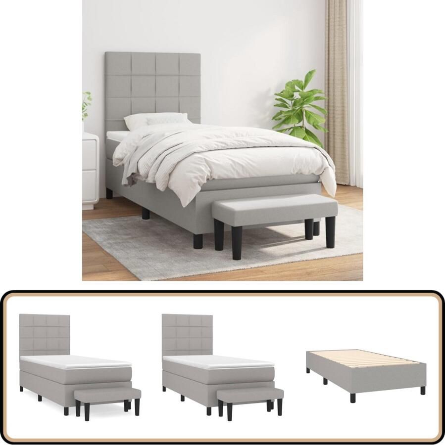 VidaXL Boxspring met matras Lichtgrijs 90x190 cm Boxspringbed Boxspring Slaapkamer Meubels Bed Met Hoofdbord Tweepersoonsbed