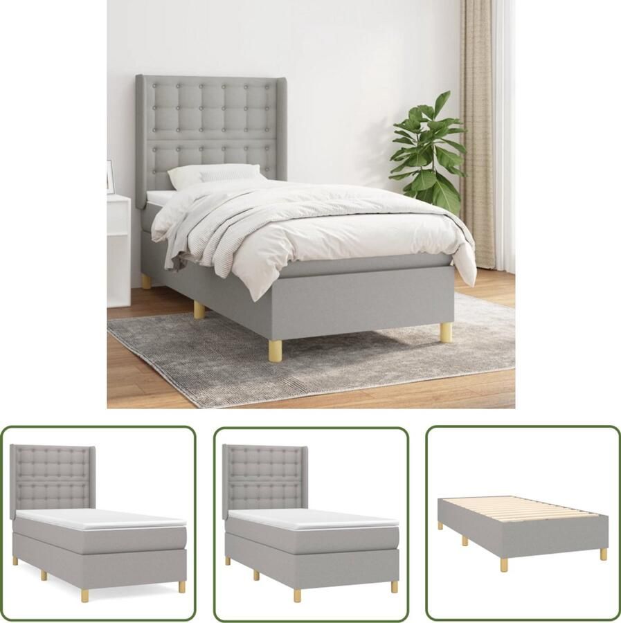 VidaXL Boxspring met matras Lichtgrijs 90x190 cm Boxspringbed Boxspring Slaapkamerinrichting Bed Frame Tweepersoonsbed Grijs Bed Pocketed Spring Mattress Medium Firm Mattress