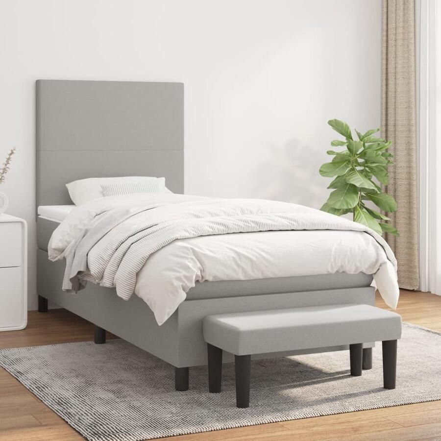 VidaXL Boxspring met matras Lichtgrijs 90x190 cm Boxspringbed Boxspring Tweepersoonsbed Grijs Bed Stapelbare Bedden Pocketed Spring Mattress Adjustable Headboard Bedroom Furniture - Foto 2