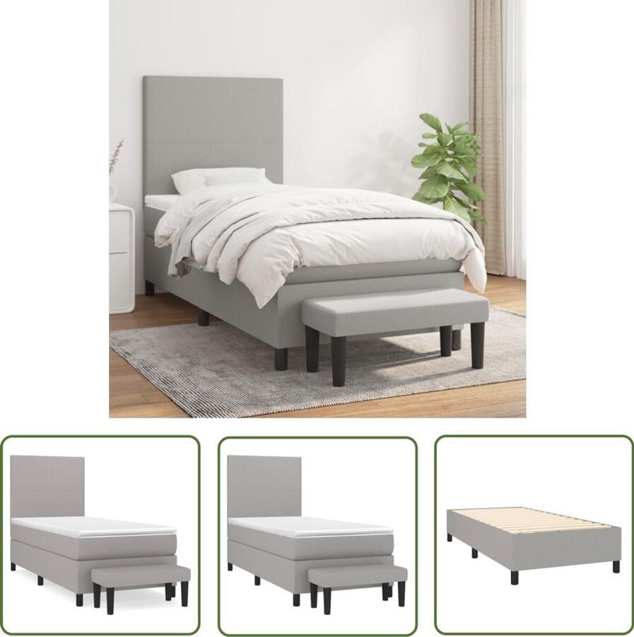 VidaXL Boxspring met matras Lichtgrijs 90x190 cm Boxspringbed Boxspring Tweepersoonsbed Grijs Bed Stapelbare Bedden Pocketed Spring Mattress Adjustable Headboard Bedroom Furniture